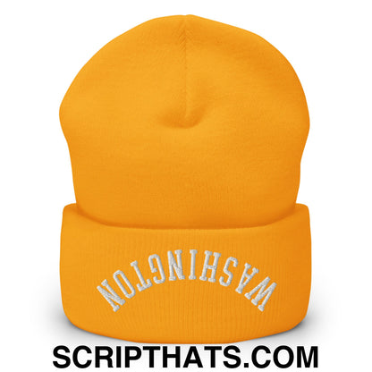 Upside Down Washington Embroidered Cuffed Knit Beanie Gold