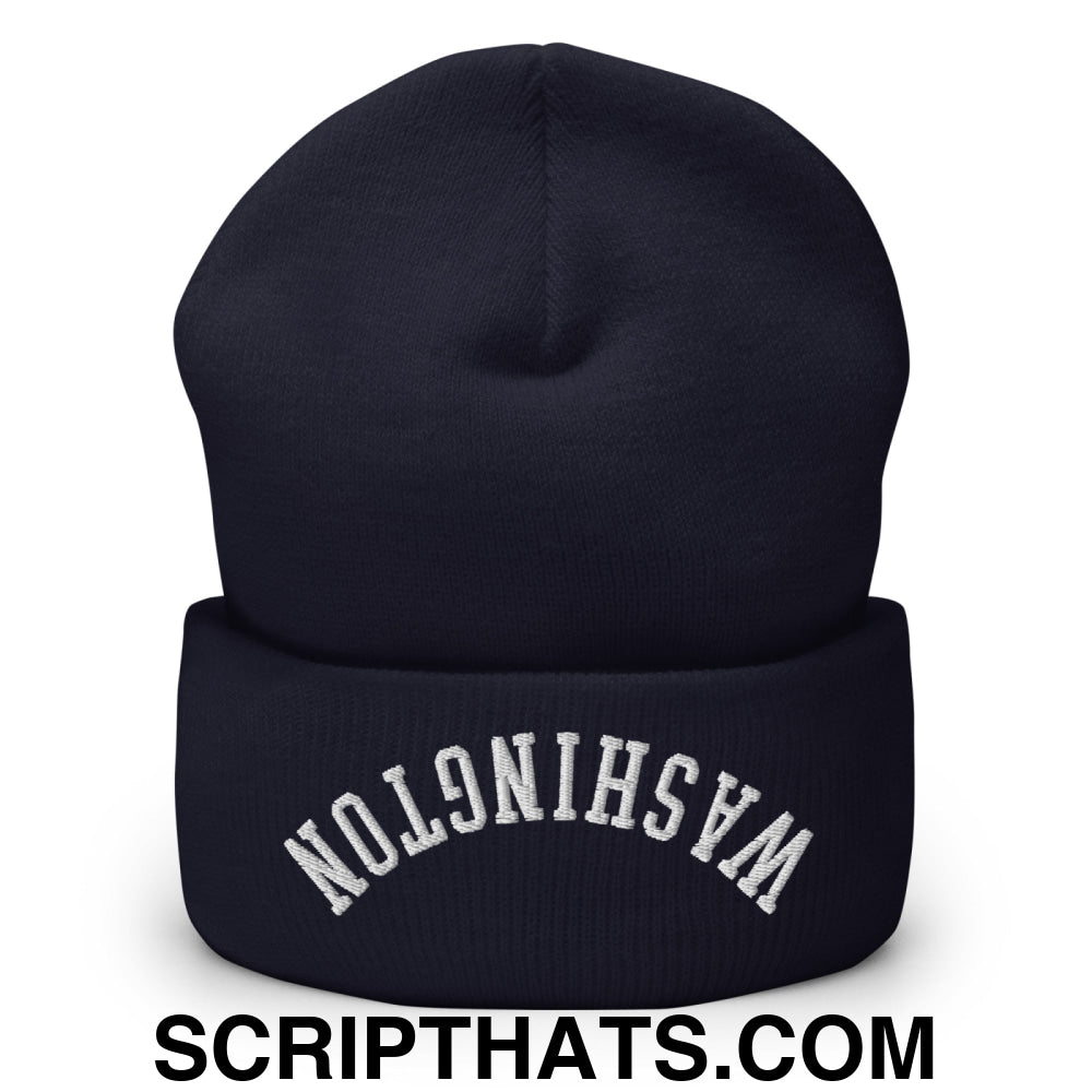 Upside Down Washington Embroidered Cuffed Knit Beanie Navy