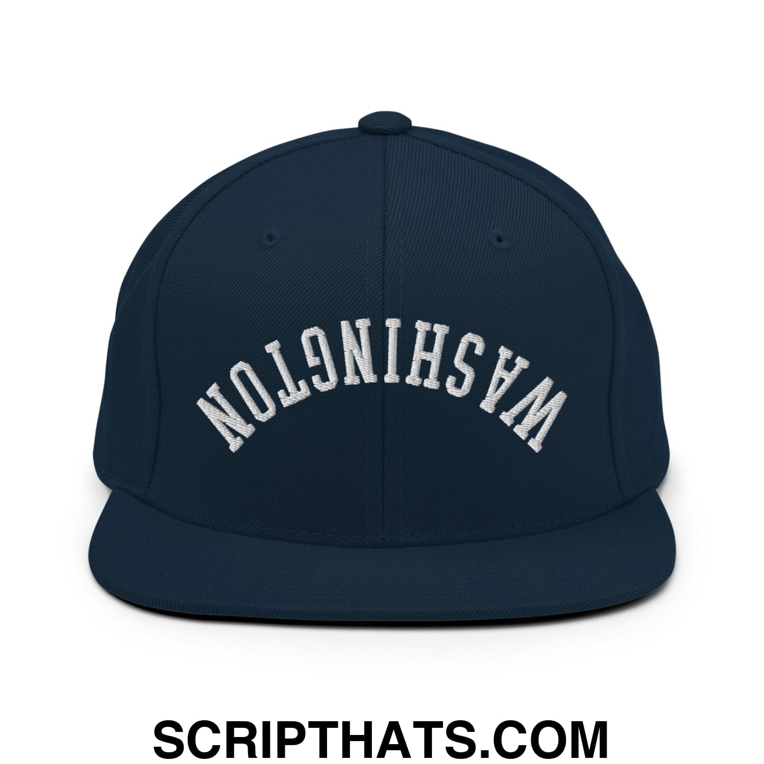 Upside Down Washington Embroidered Flat Bill Brim Snapback Hat Dark Navy