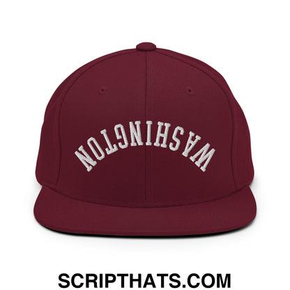 Upside Down Washington Embroidered Flat Bill Brim Snapback Hat Maroon