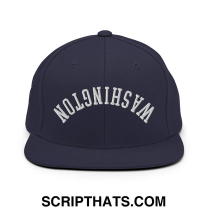 Upside Down Washington Embroidered Flat Bill Brim Snapback Hat Navy