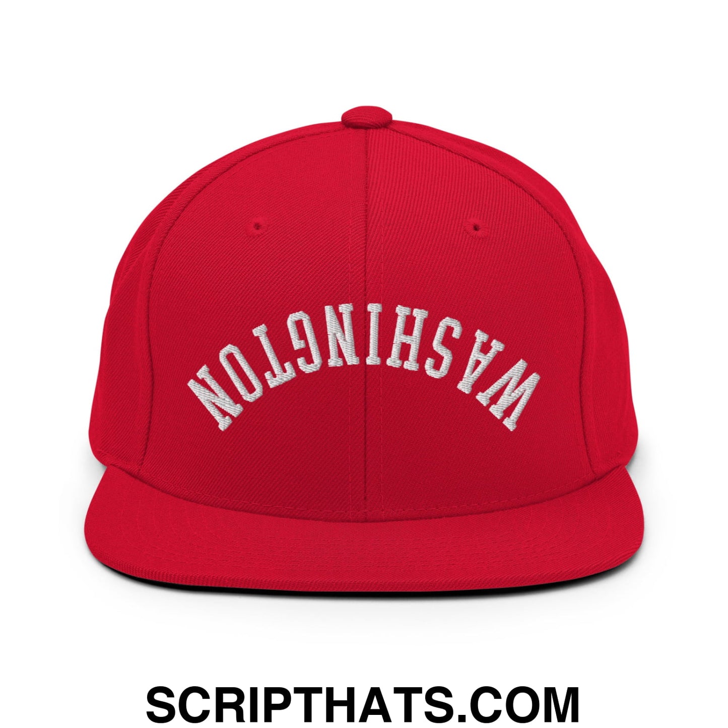 Upside Down Washington Embroidered Flat Bill Brim Snapback Hat Red