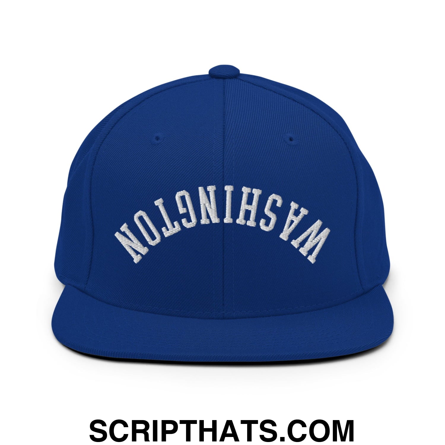 Upside Down Washington Embroidered Flat Bill Brim Snapback Hat Royal Blue