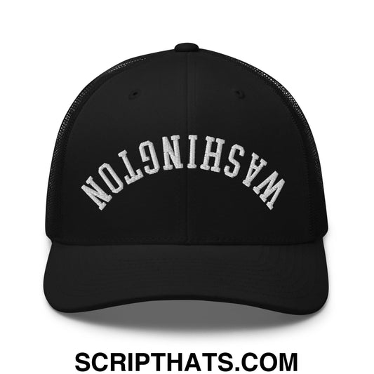 Upside Down Washington Embroidered Mesh Trucker Hat Black