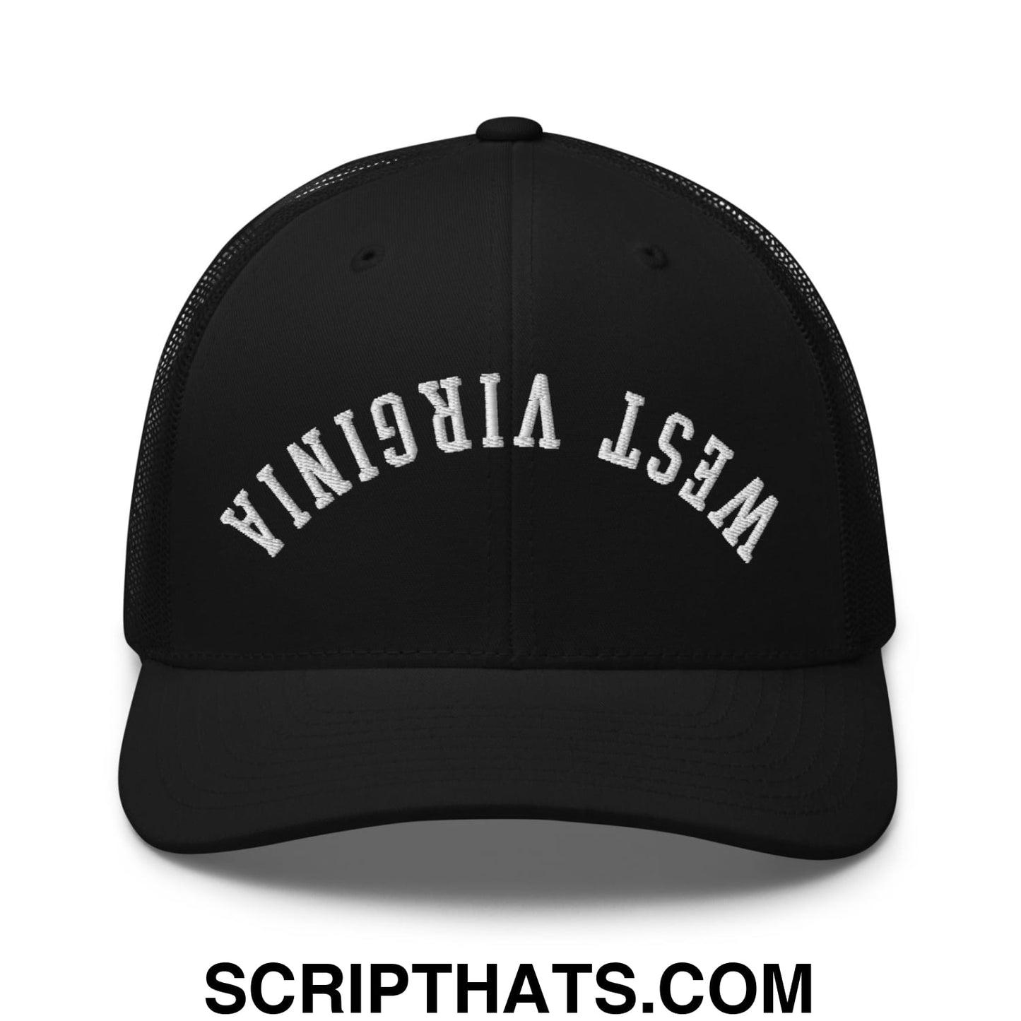 Upside Down West Virginia Embroidered Mesh Trucker Hat Black