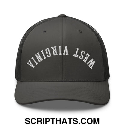 Upside Down West Virginia Embroidered Mesh Trucker Hat Charcoal