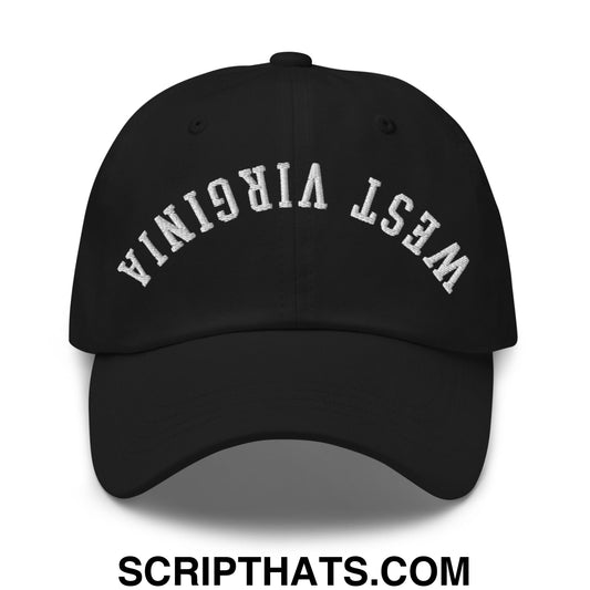 Upside Down West Virginia Embroidered Unstructured Dad Hat Black