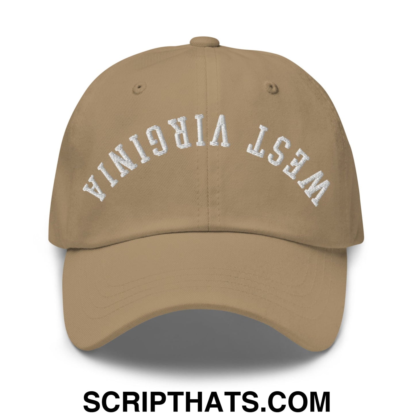 Upside Down West Virginia Embroidered Unstructured Dad Hat Khaki