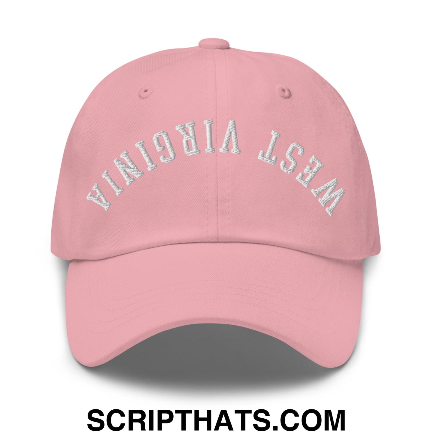 Upside Down West Virginia Embroidered Unstructured Dad Hat Pink