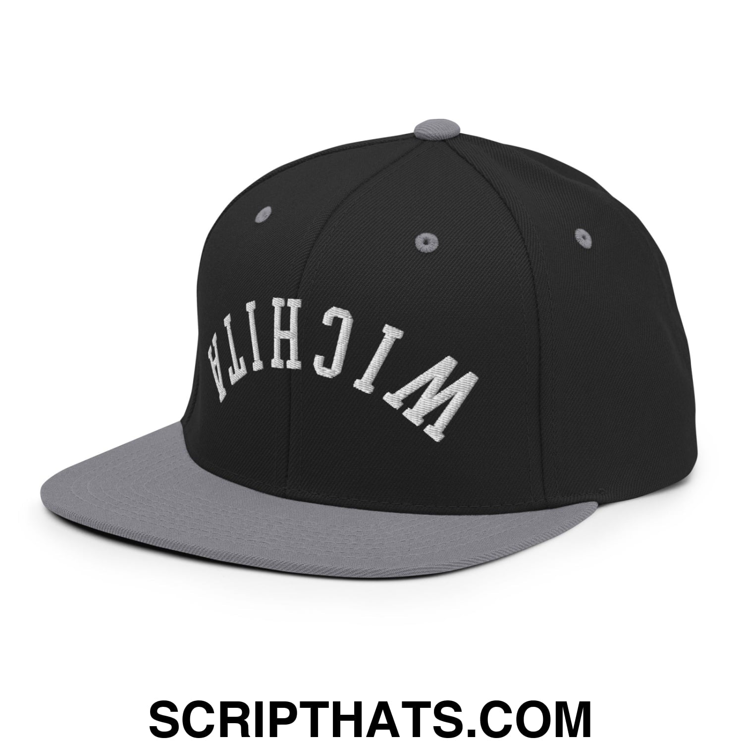Upside Down Wichita Embroidered Flat Bill Brim Snapback Hat Black Silver