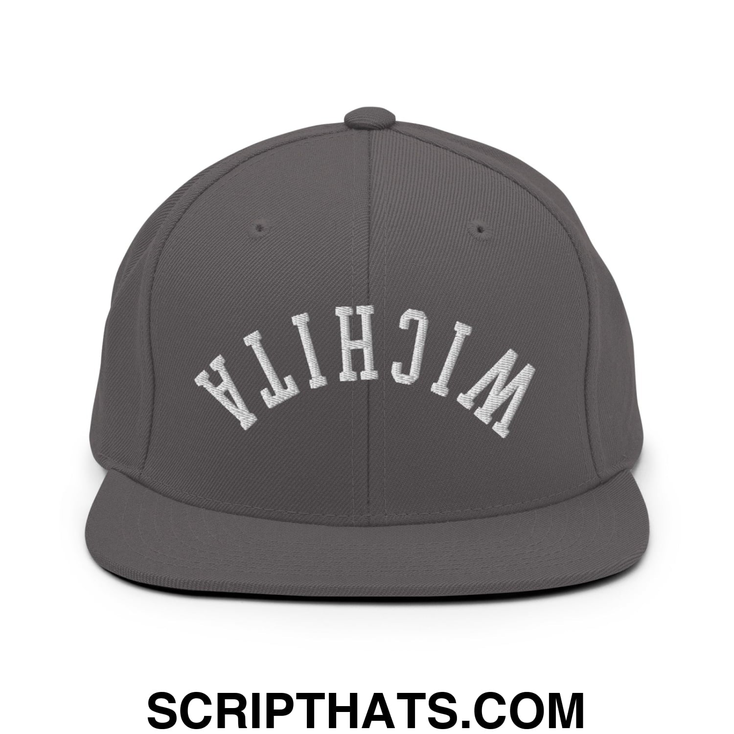 Upside Down Wichita Embroidered Flat Bill Brim Snapback Hat Dark Grey