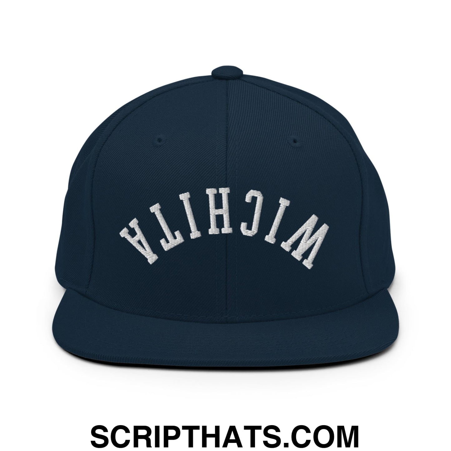Upside Down Wichita Embroidered Flat Bill Brim Snapback Hat Dark Navy