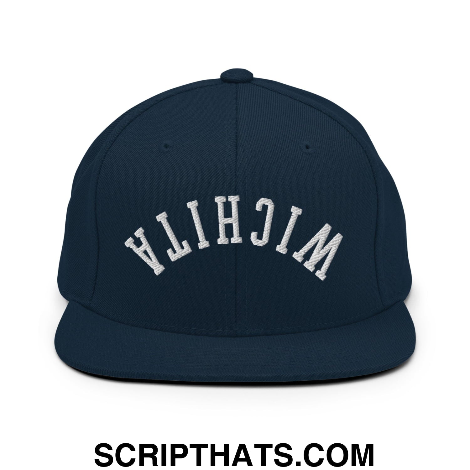 Upside Down Wichita Embroidered Flat Bill Brim Snapback Hat Dark Navy