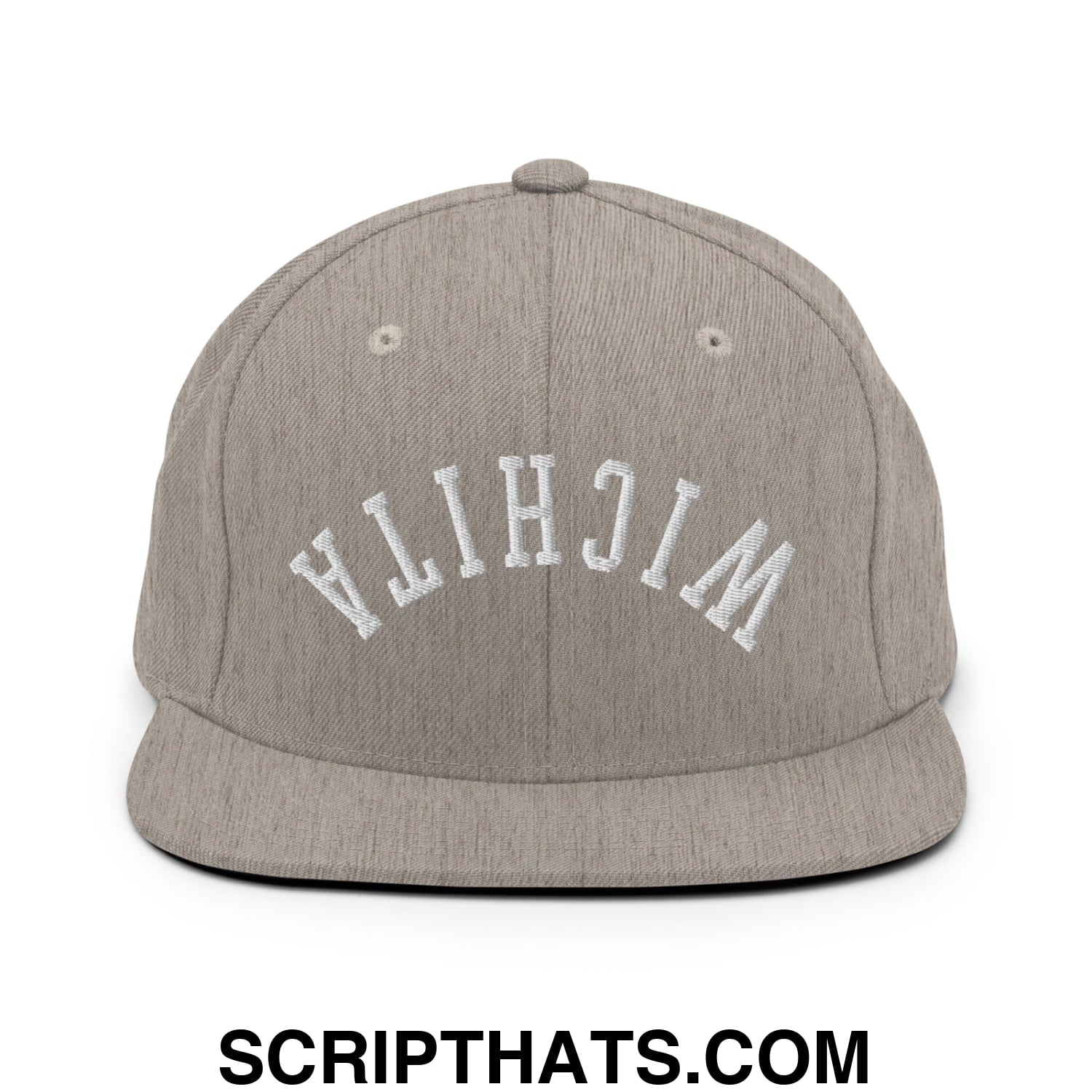 Upside Down Wichita Embroidered Flat Bill Brim Snapback Hat Heather Grey