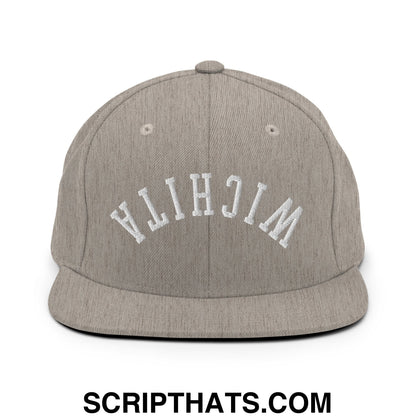 Upside Down Wichita Embroidered Flat Bill Brim Snapback Hat Heather Grey