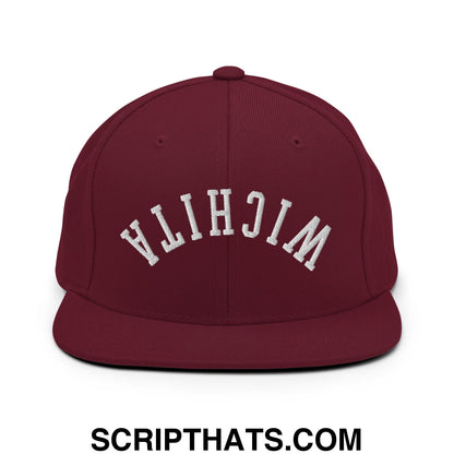 Upside Down Wichita Embroidered Flat Bill Brim Snapback Hat Maroon
