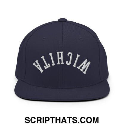 Upside Down Wichita Embroidered Flat Bill Brim Snapback Hat Navy