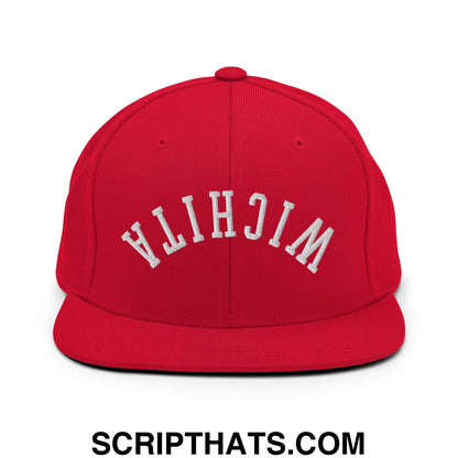 Upside Down Wichita Embroidered Flat Bill Brim Snapback Hat Red