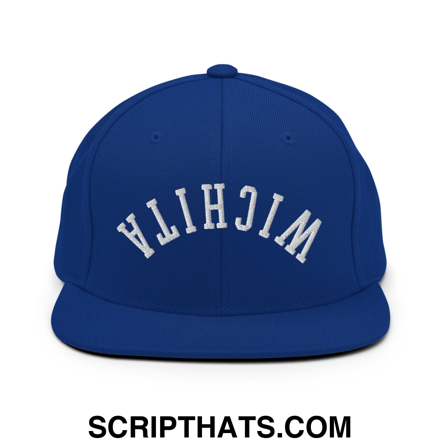Upside Down Wichita Embroidered Flat Bill Brim Snapback Hat Royal Blue