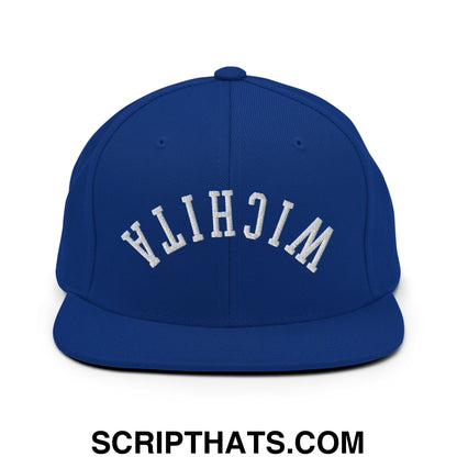 Upside Down Wichita Embroidered Flat Bill Brim Snapback Hat Royal Blue