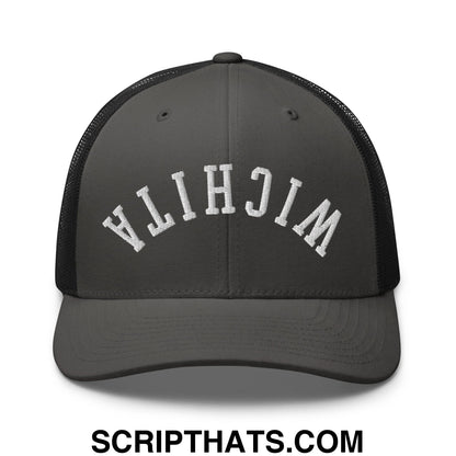 Upside Down Wichita Embroidered Mesh Trucker Hat Charcoal Black