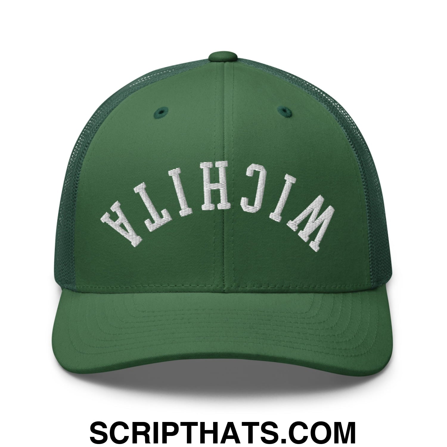 Upside Down Wichita Embroidered Mesh Trucker Hat Evergreen