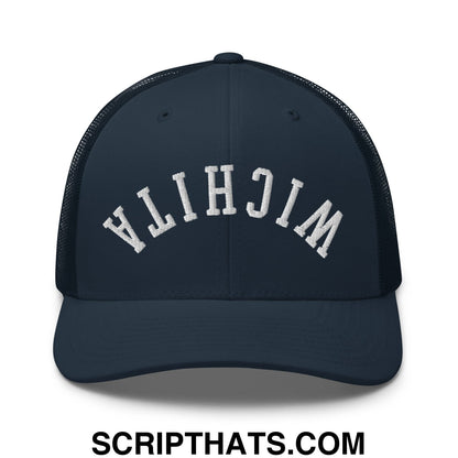 Upside Down Wichita Embroidered Mesh Trucker Hat Navy