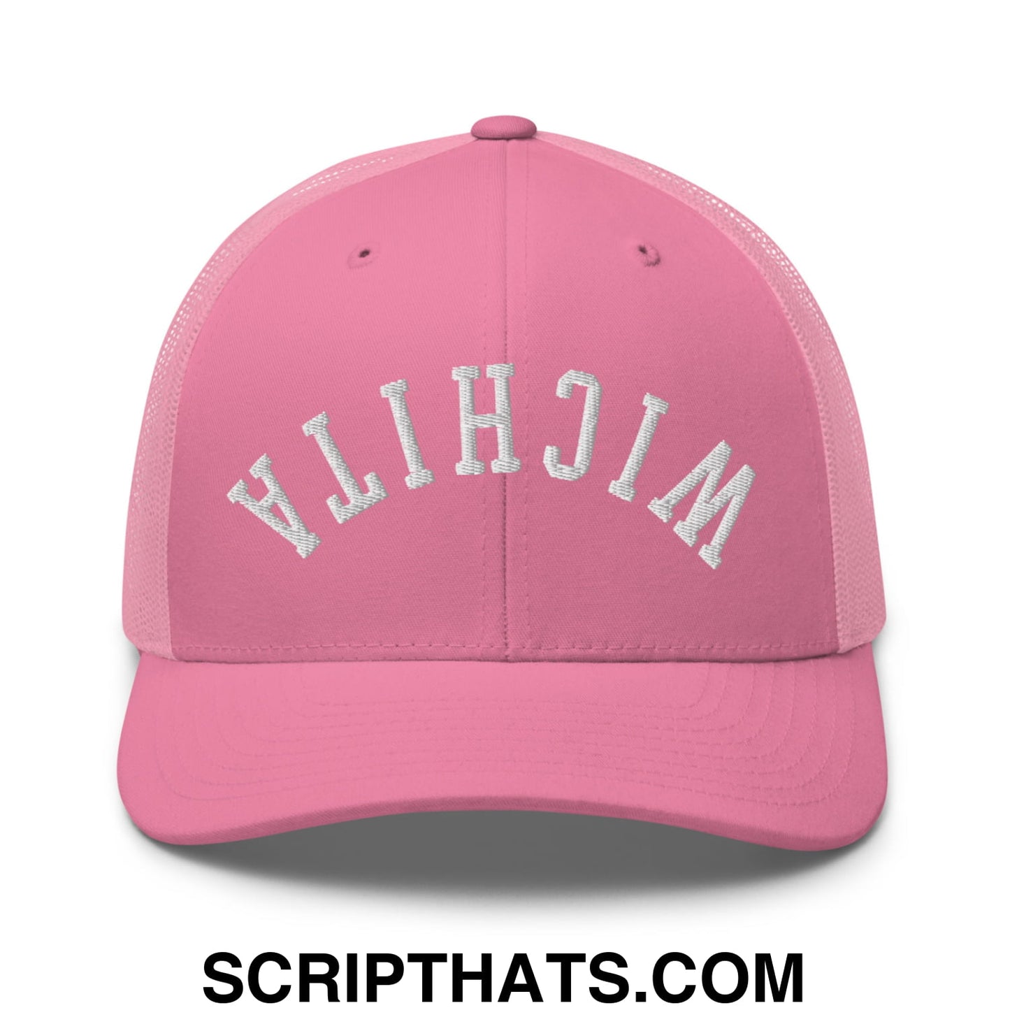 Upside Down Wichita Embroidered Mesh Trucker Hat Pink