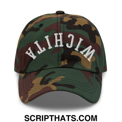 Upside Down Wichita Embroidered Unstructured Dad Hat Green Camo