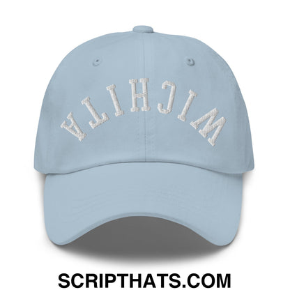 Upside Down Wichita Embroidered Unstructured Dad Hat Light Blue