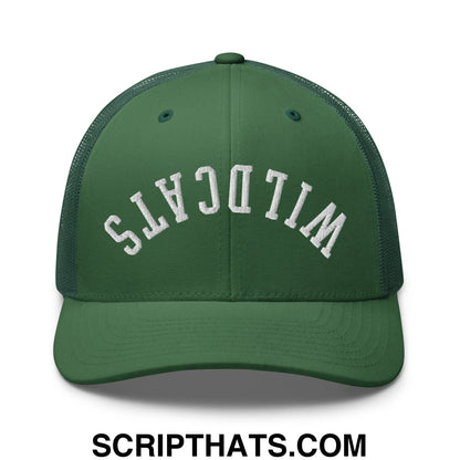 Dark green mesh trucker hat with white embroidered wildcats lettering across the front for casual wear