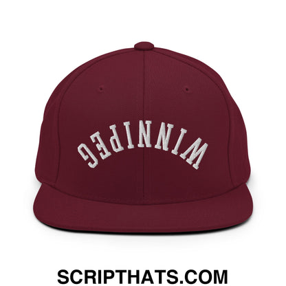 Upside Down Winnipeg Embroidered Flat Bill Brim Snapback Hat Maroon