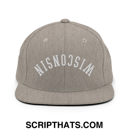 Upside Down Wisconsin Embroidered Flat Bill Brim Snapback Hat Heather Grey