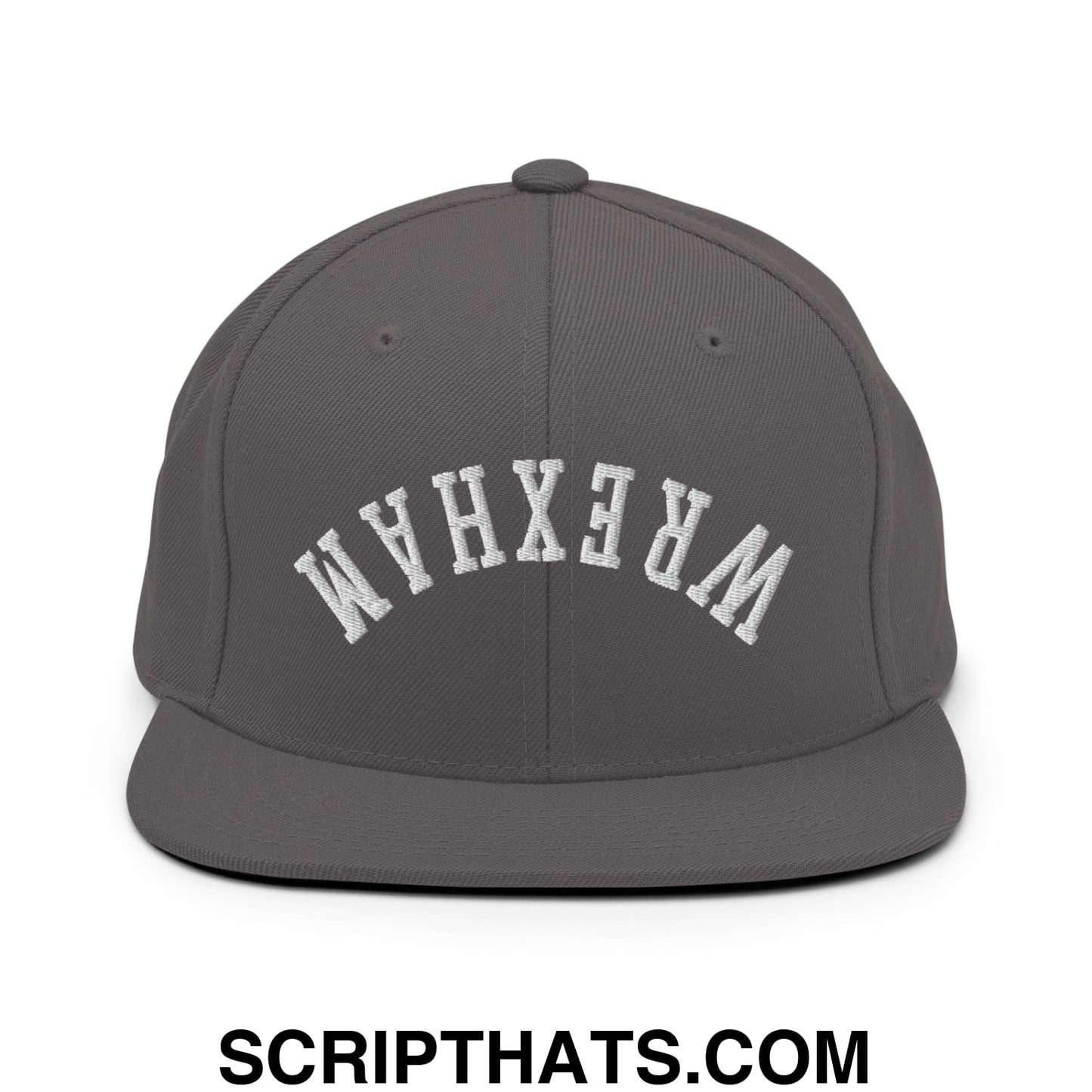 Upside Down Wrexham Embroidered Flat Bill Brim Snapback Hat Dark Grey