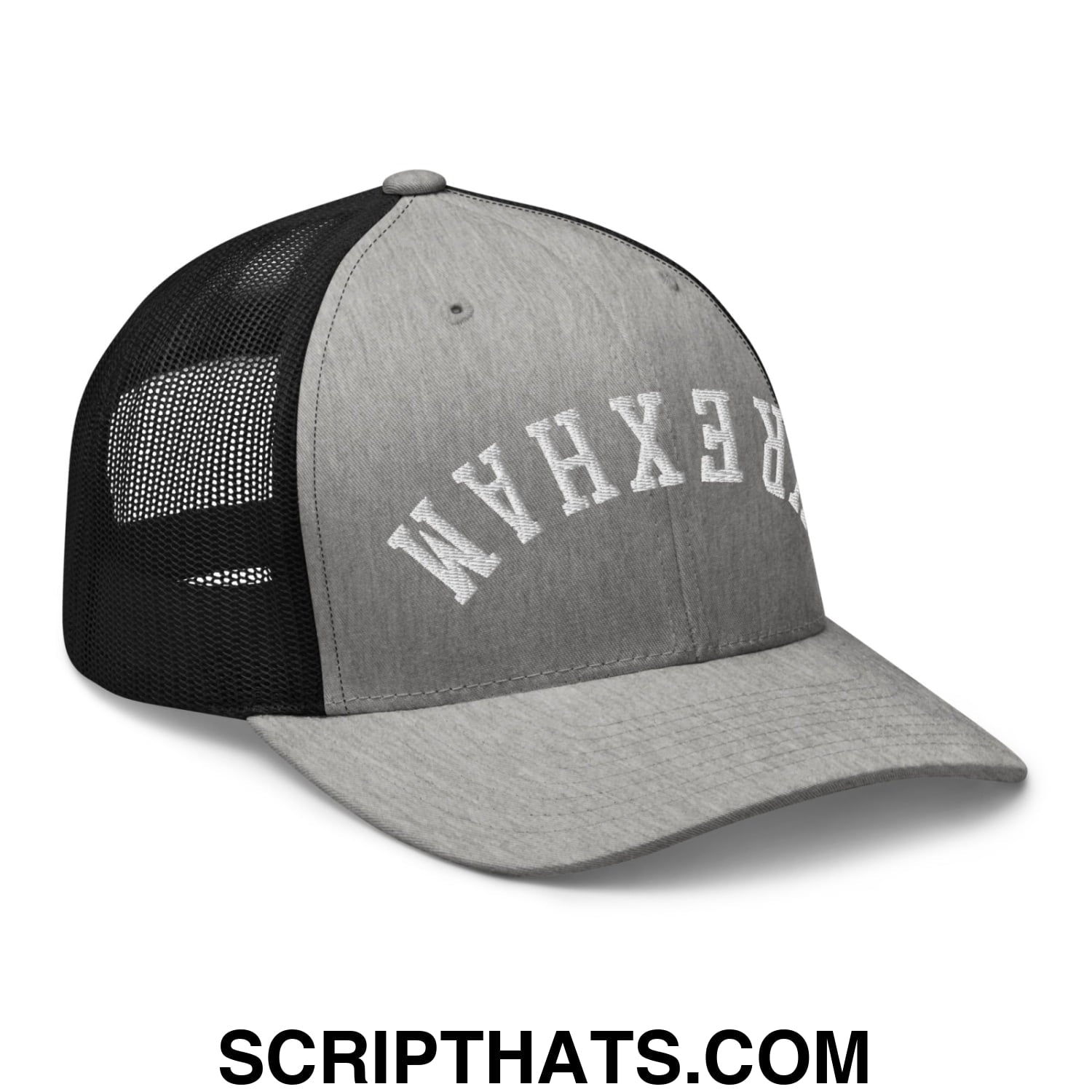 Upside Down Wrexham Embroidered Mesh Trucker Hat Heather Black