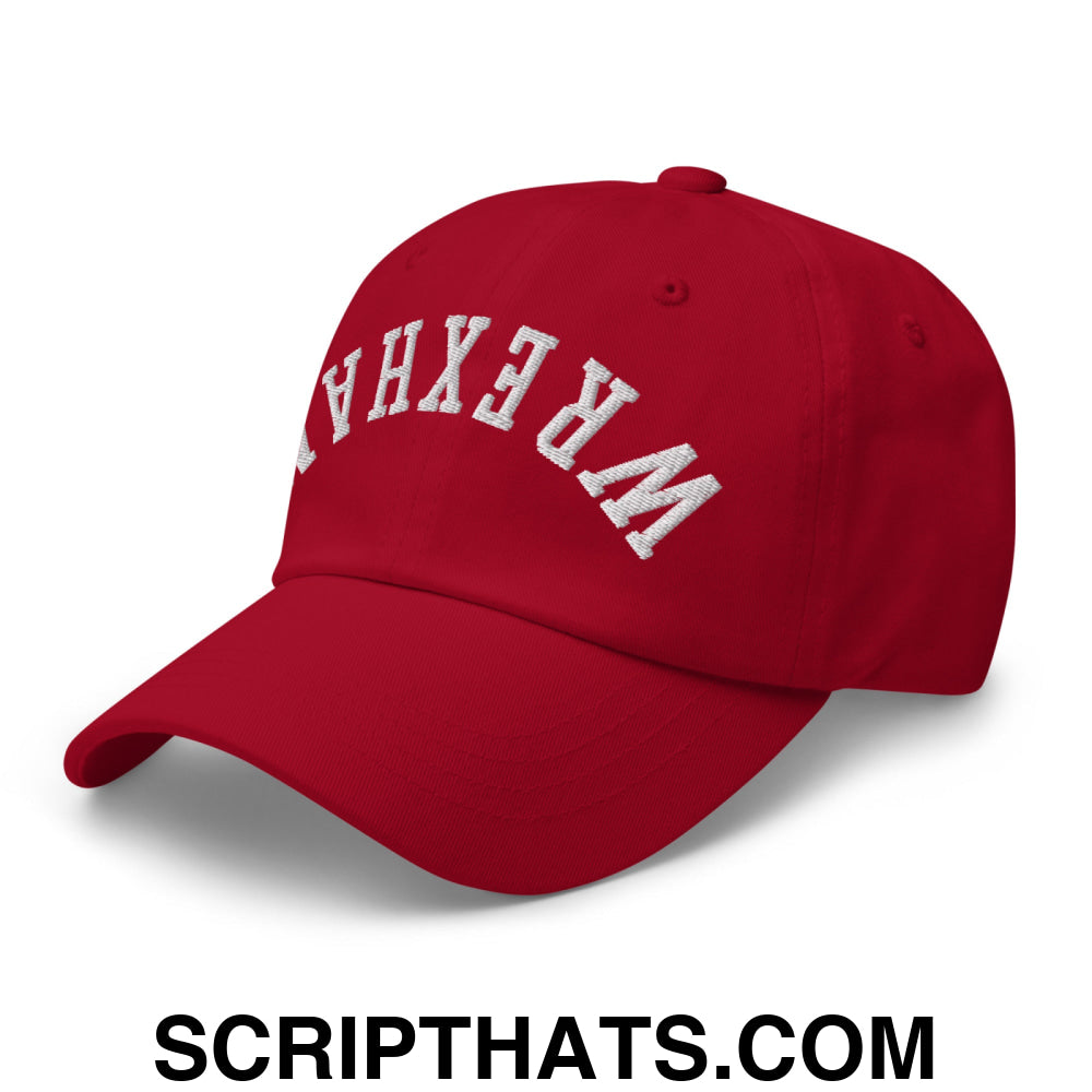 Upside Down Wrexham Embroidered Unstructured Dad Hat Cranberry