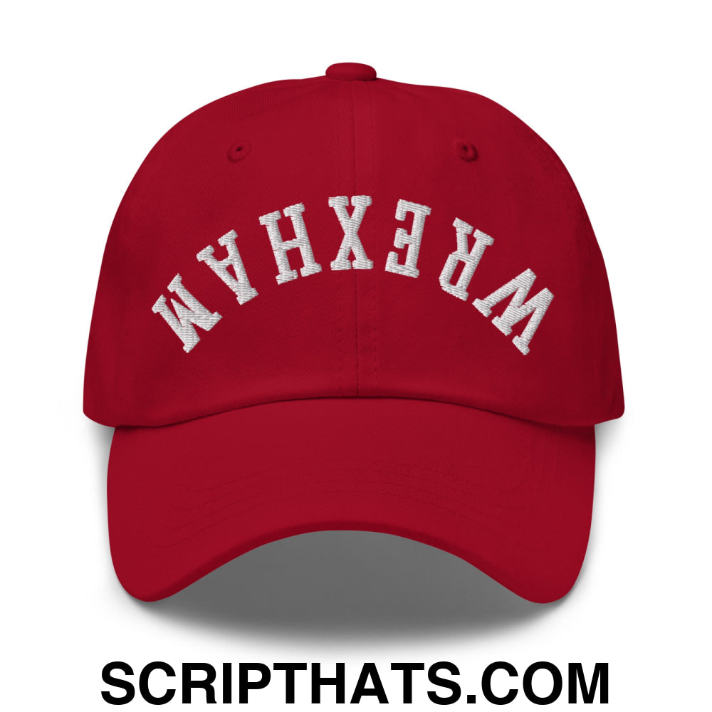 Upside Down Wrexham Embroidered Unstructured Dad Hat Cranberry
