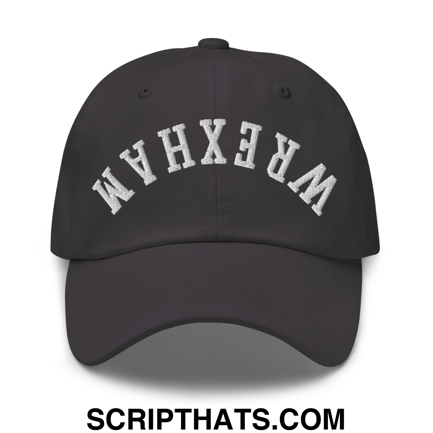 Upside Down Wrexham Embroidered Unstructured Dad Hat Dark Grey