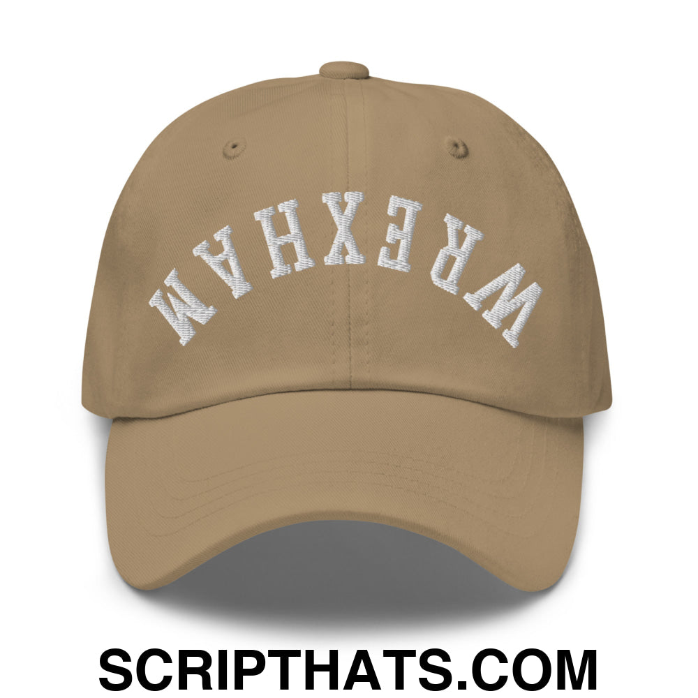 Upside Down Wrexham Embroidered Unstructured Dad Hat Khaki