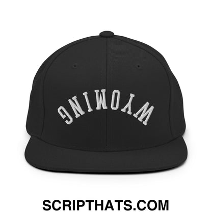 Upside Down Wyoming Embroidered Flat Bill Brim Snapback Hat Black