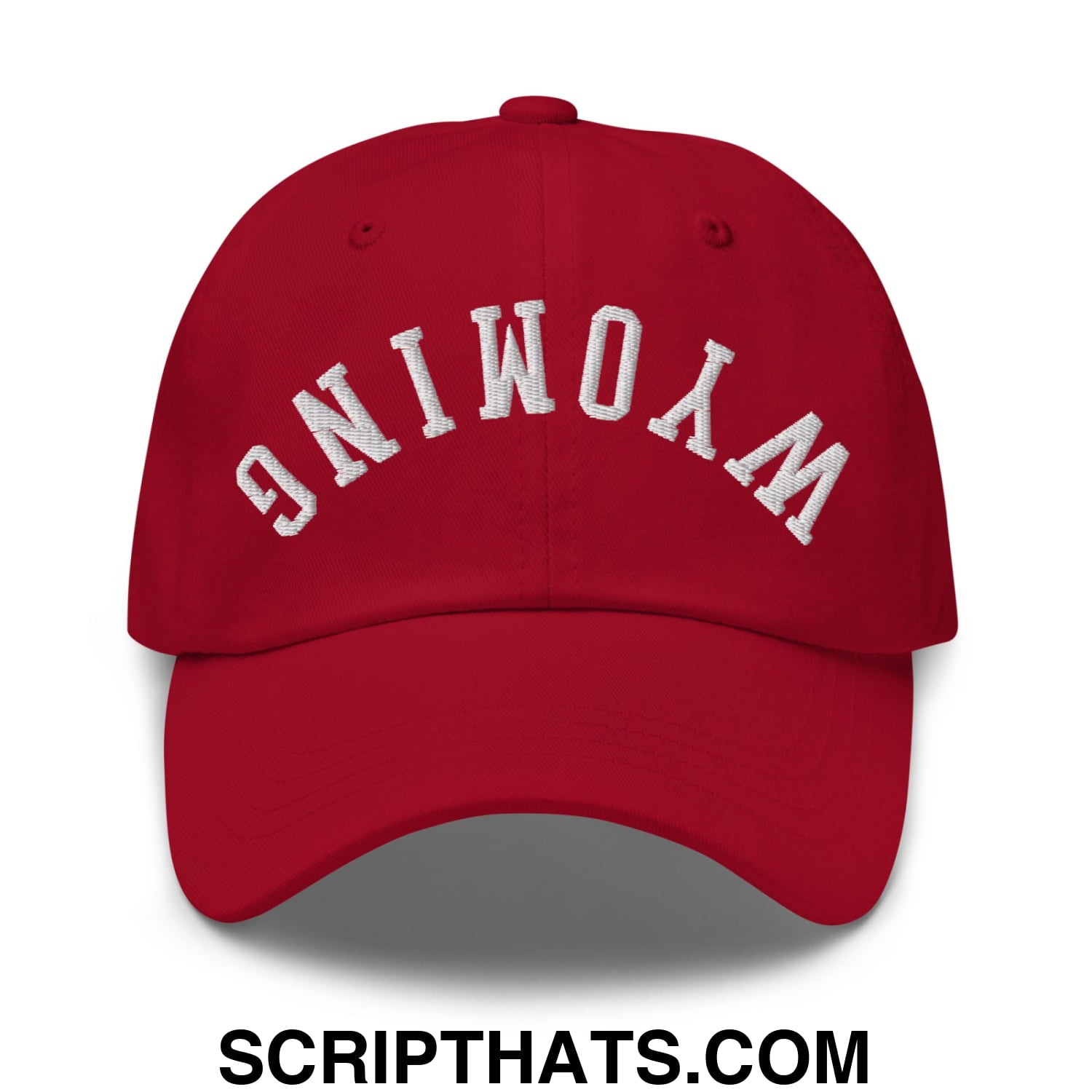Upside Down Wyoming Embroidered Unstructured Dad Hat Cranberry