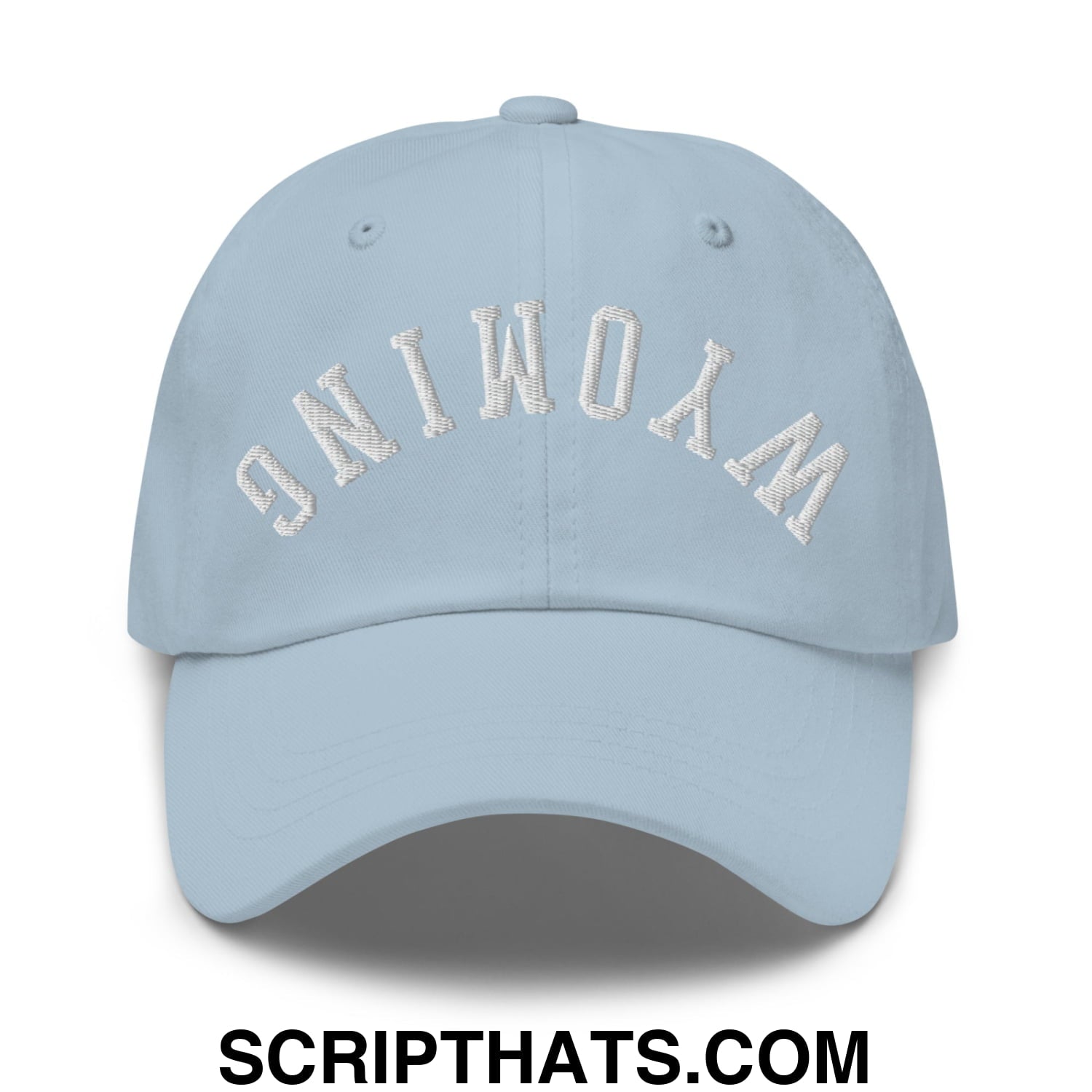 Upside Down Wyoming Embroidered Unstructured Dad Hat Light Blue