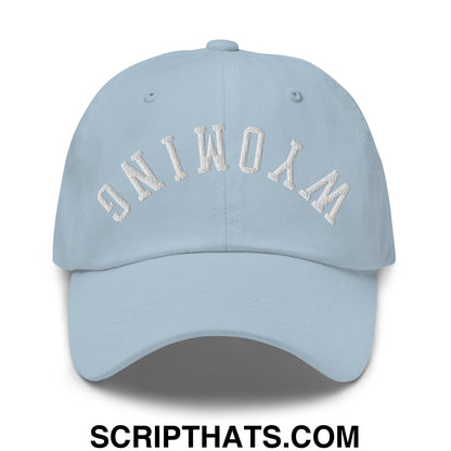Upside Down Wyoming Embroidered Unstructured Dad Hat Light Blue