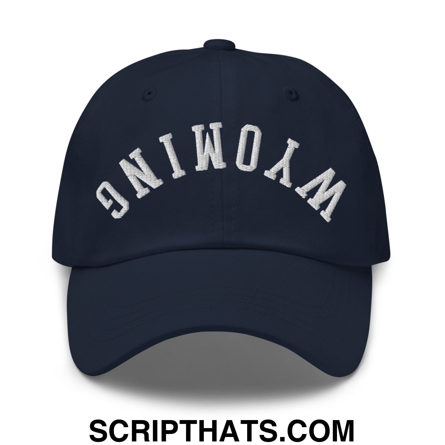 Upside Down Wyoming Embroidered Unstructured Dad Hat Navy