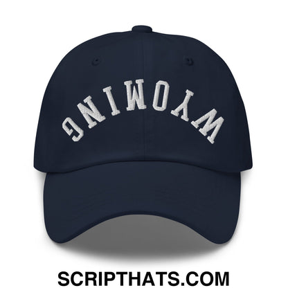Upside Down Wyoming Embroidered Unstructured Dad Hat Navy