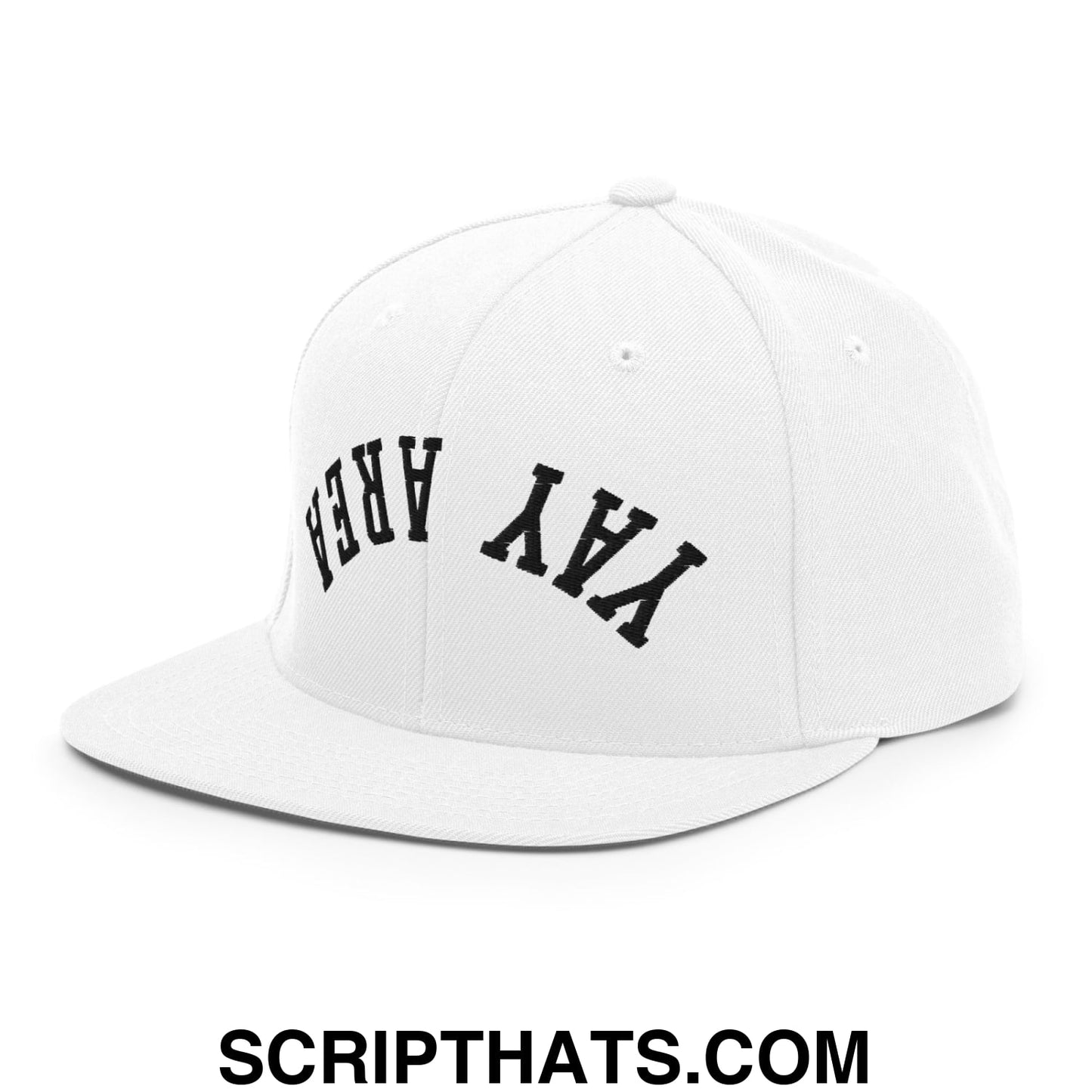 Upside Down Yay Area Embroidered Flat Bill Brim Snapback Hat White