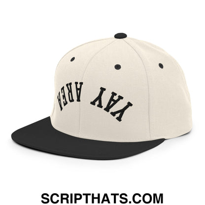 Upside Down Yay Area Embroidered Flat Bill Brim Snapback Hat Natural Black