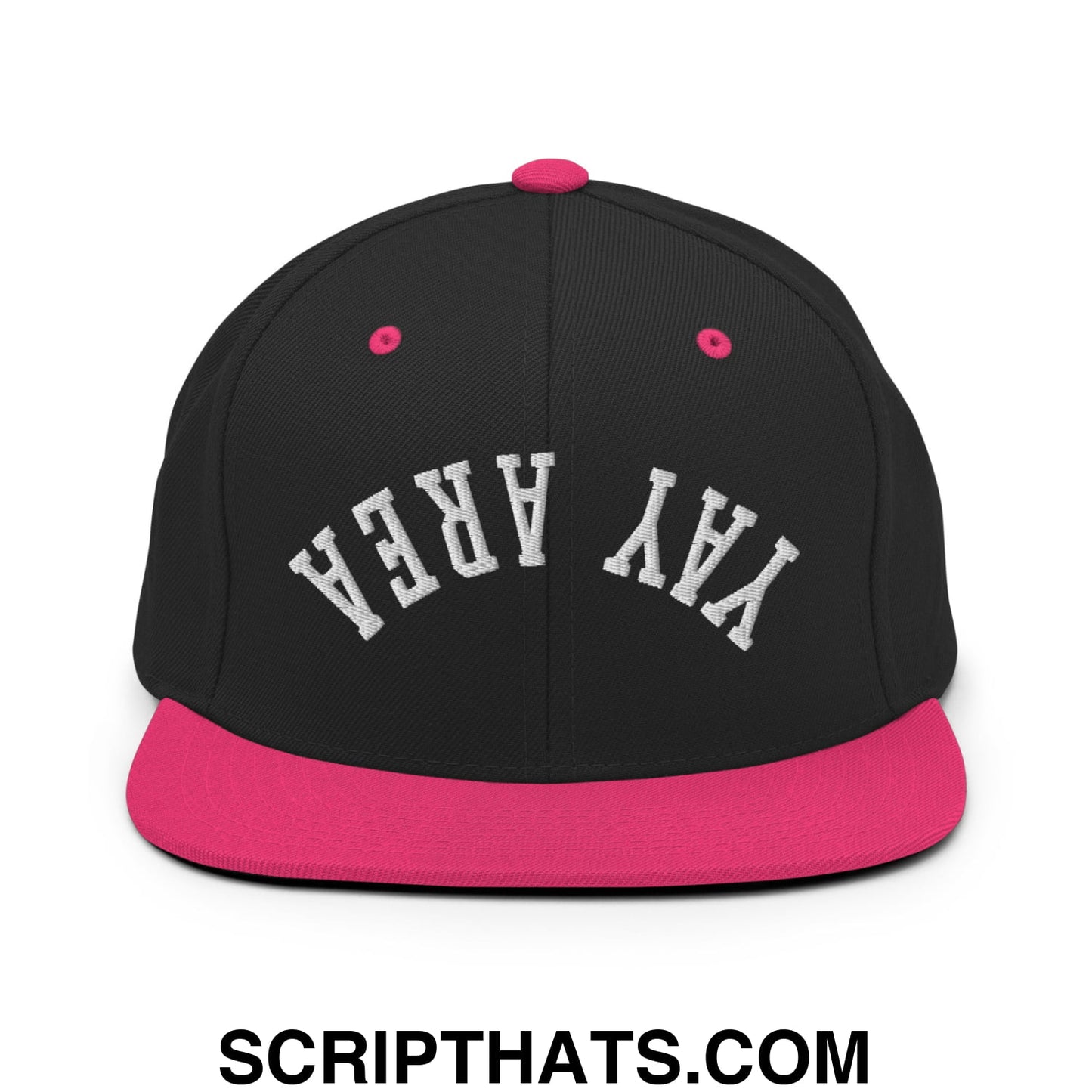 Upside Down Yay Area Embroidered Flat Bill Brim Snapback Hat Black Neon Pink