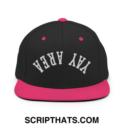 Upside Down Yay Area Embroidered Flat Bill Brim Snapback Hat Black Neon Pink