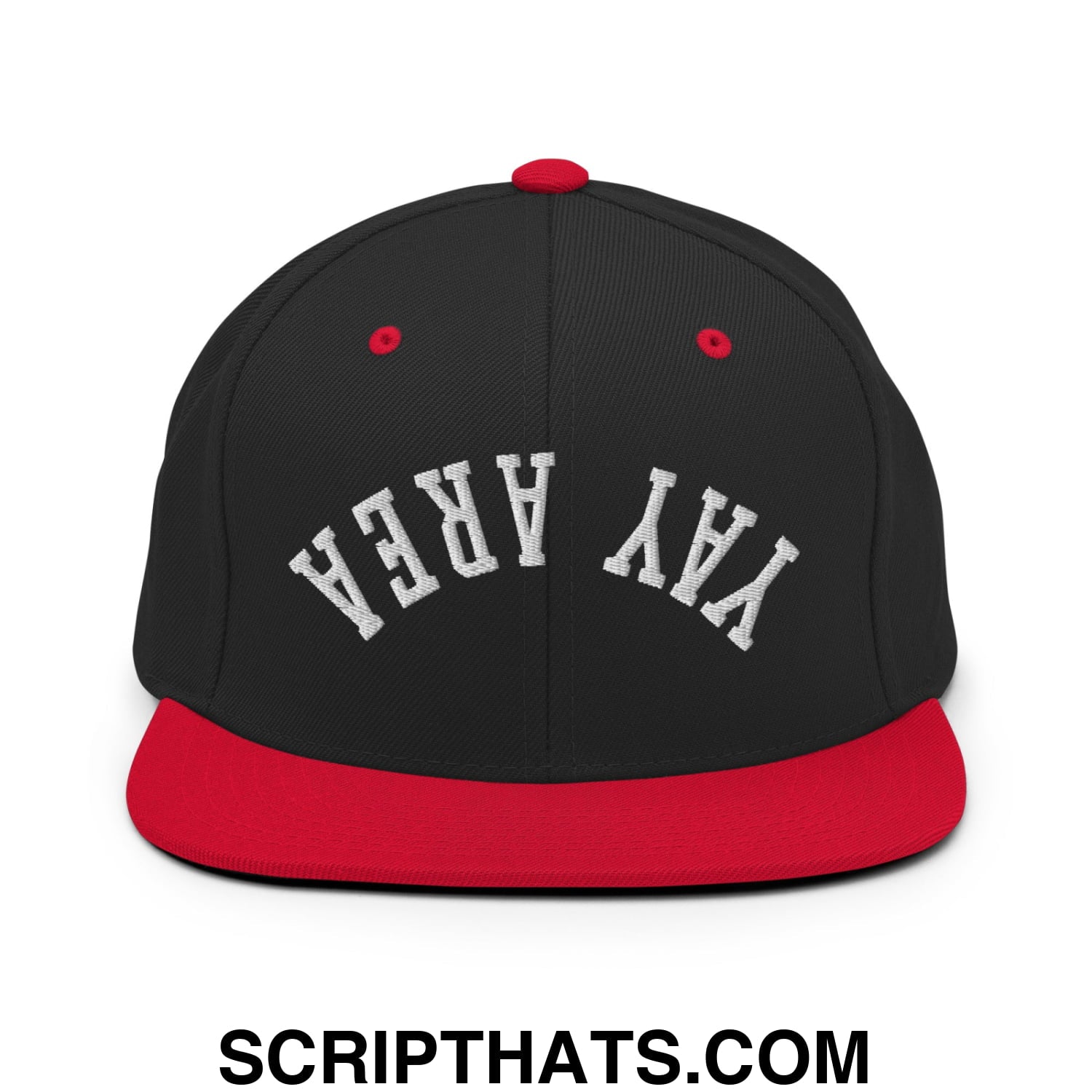 Upside Down Yay Area Embroidered Flat Bill Brim Snapback Hat Black Red